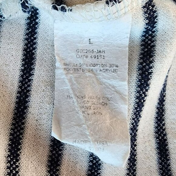 Green Envelope Striped Frayed Blue White Textured Knit Top Womens Large - Picture 6 of 6